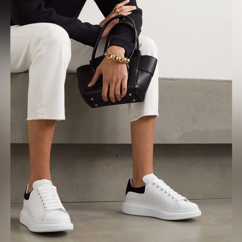 Alexander McQueen white black Suede-trimmed leather exaggerated-sole sneakers - Picture 11 of 11